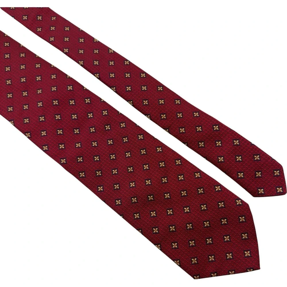 Holland & Sherry Pure Silk Neck Tie Red Blue Yellow Embroidered Squares 3.5x5 US